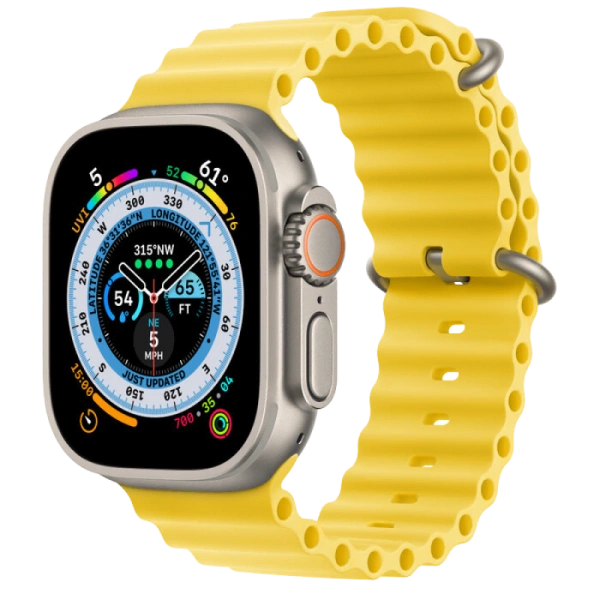 Apple Watch Series Ultra 49mm Titanium Case with Yellow Ocean Band One Size